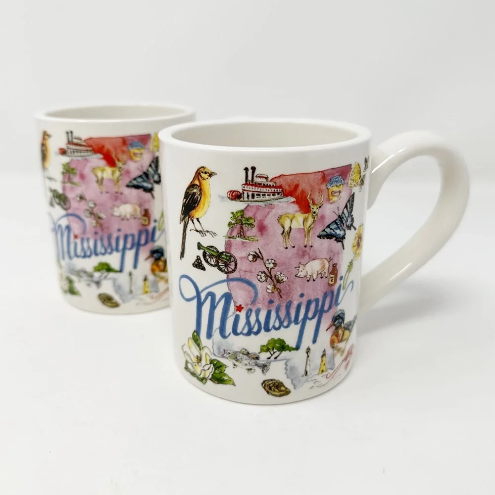 SET OF 2 ROSANNE BECK MISSISSIPPI STATE MUGS‎ BY BOSTON INTERNATIONAL